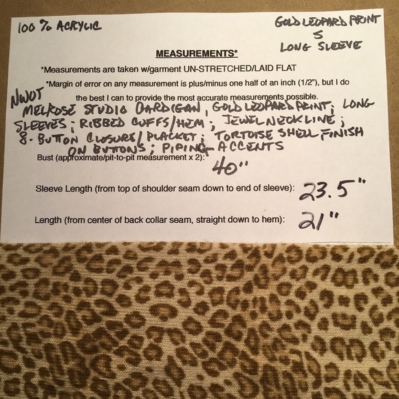 MELROSE STUDIO Cardigan, GOLD LEOPARD PRINT, Long Sleeves, NWOT, Size S - Picture 8 of 8